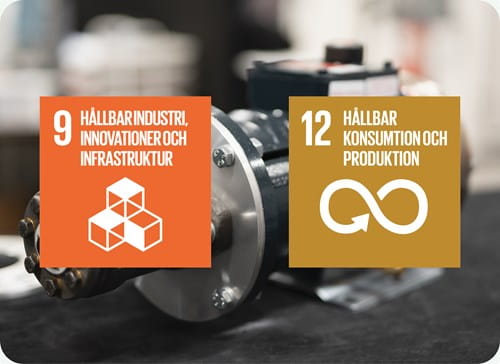Bild på Telfas hållbarhetsmål nr 9 Hållbar industri, innovationer och infrastruktur. Samt mål nr 12 Hållbar konsumtion