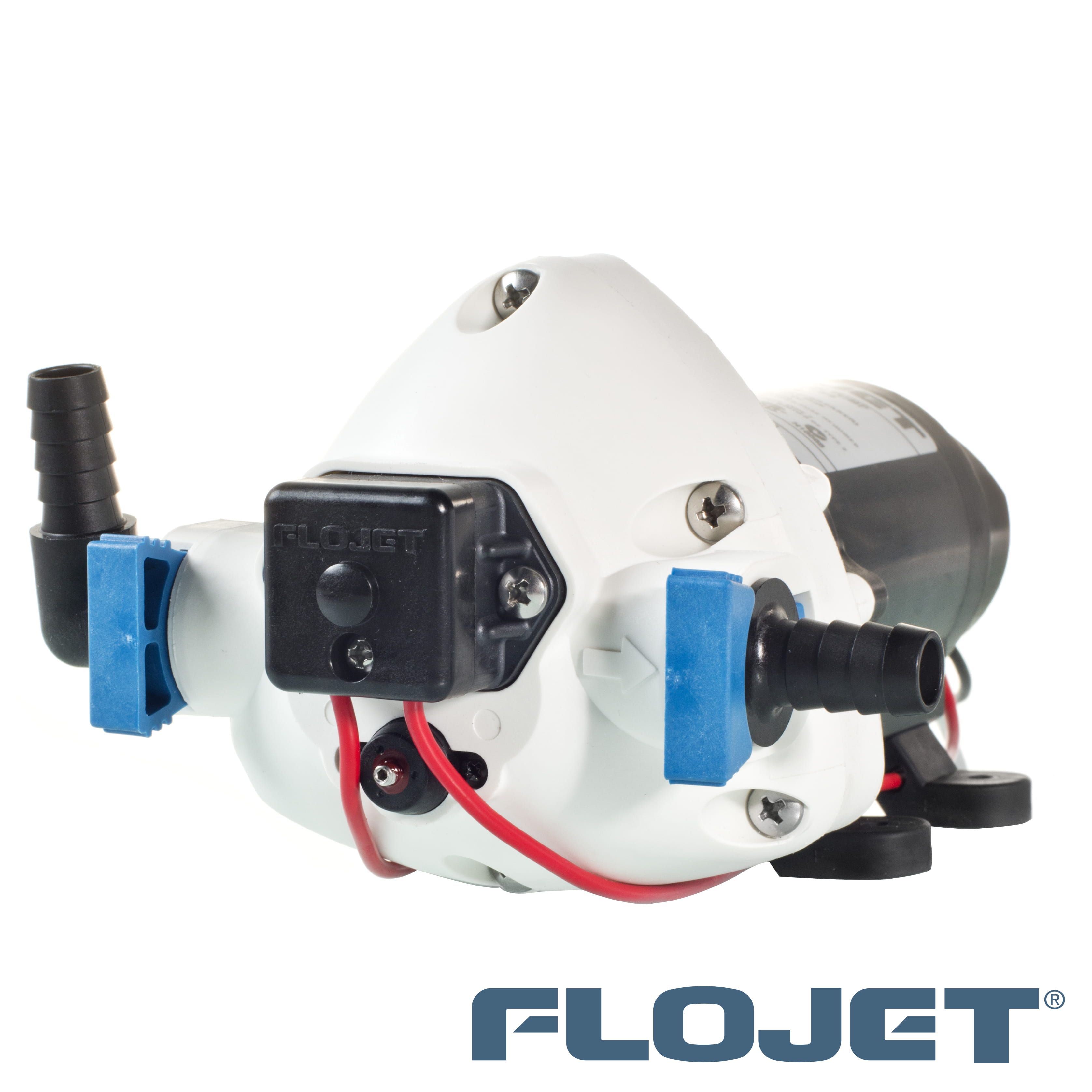 Motordriven membranpump från flojet i plast med logga 