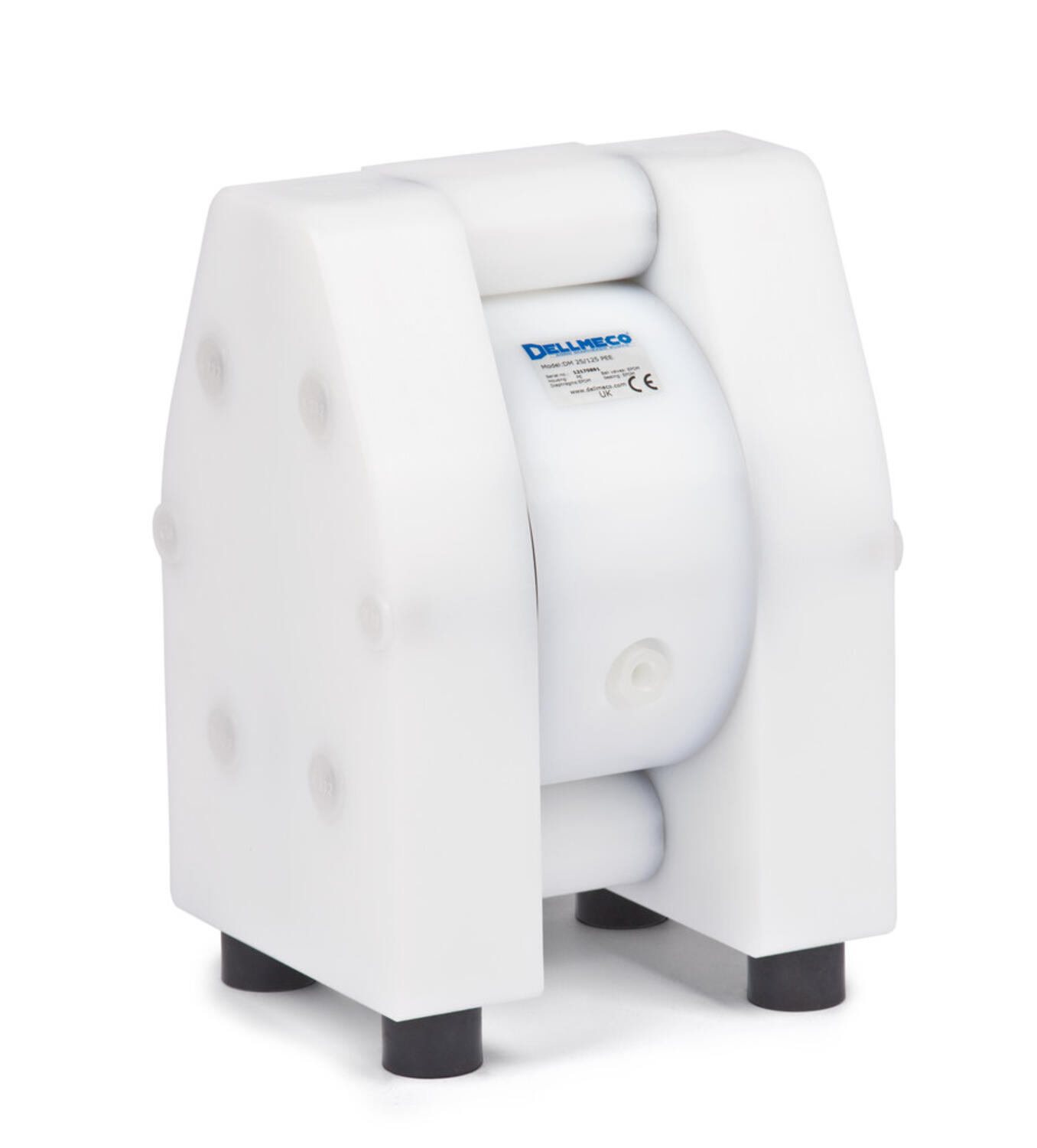 AODD Tryckluftsdriven membranpump PE eller PTFE från Dellmeco. Pumparna klarar av att torrköras och är självsugande.