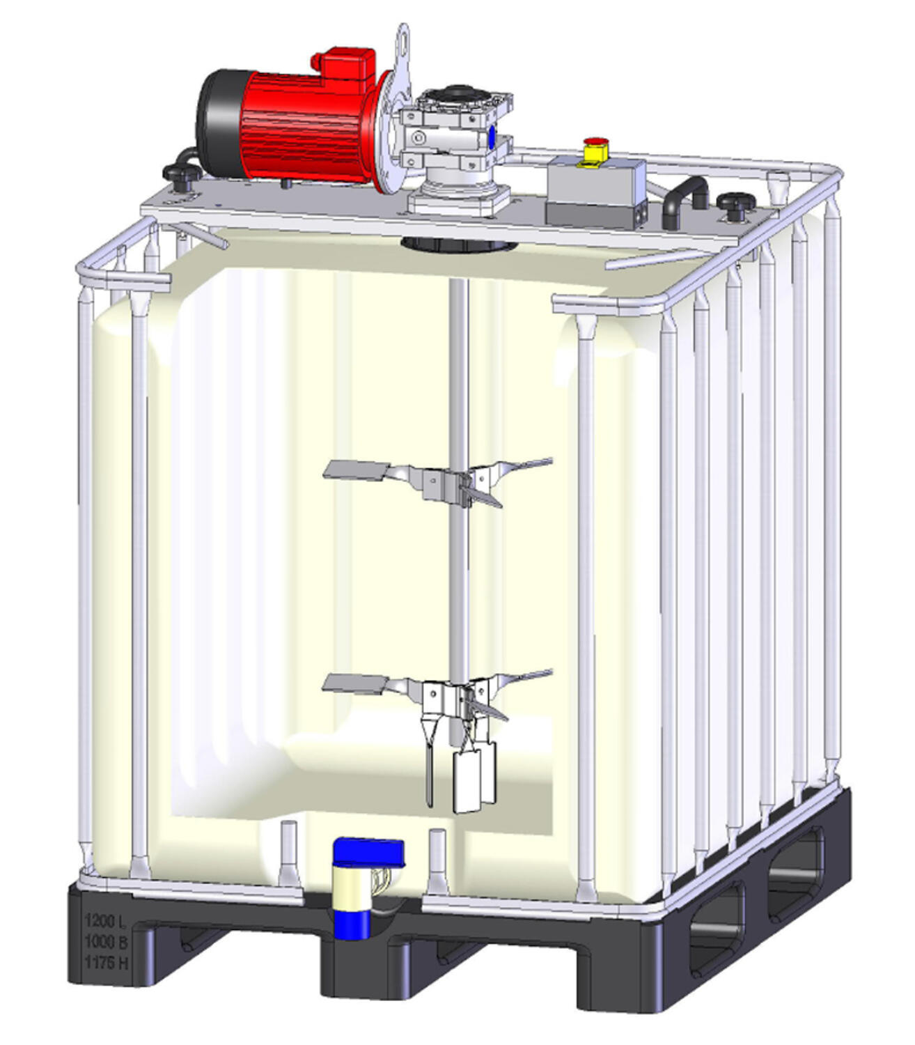 Mixers för IBC:er från Flux monterad på en tank.