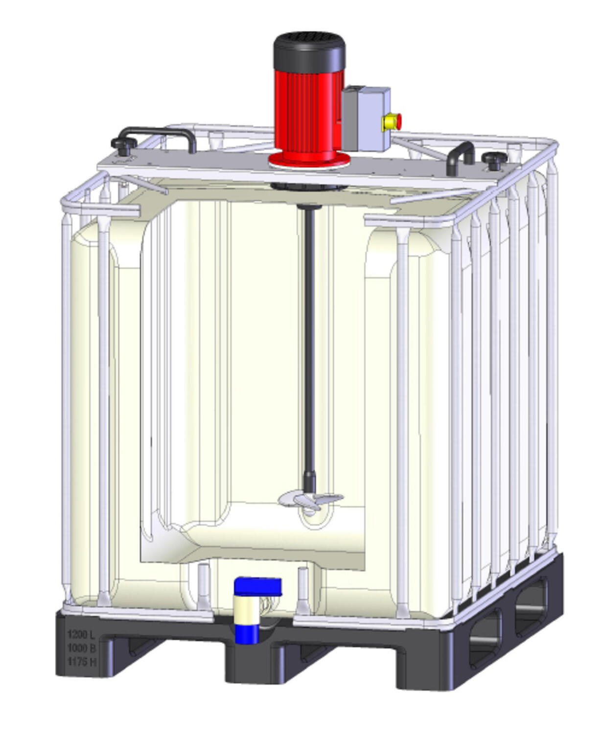 Mixers för IBC:er från Flux monterad på en tank.