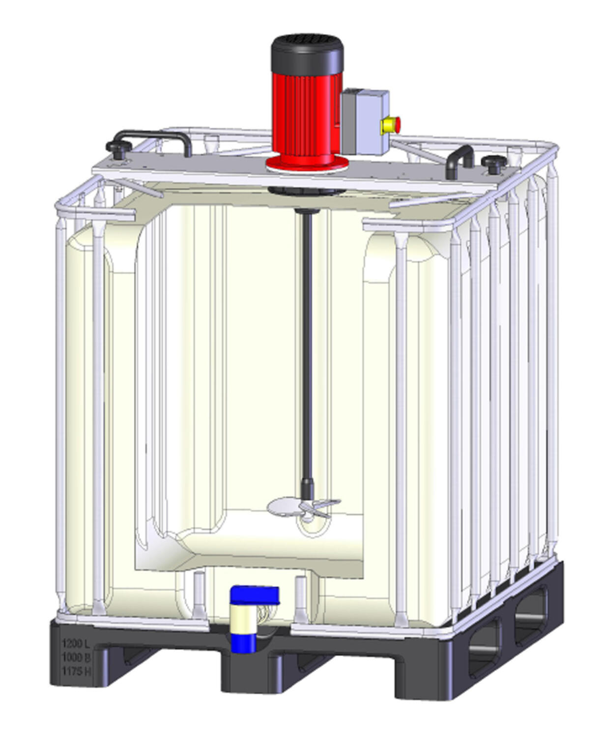 Mixers för IBC:er från Flux monterad på en tank.