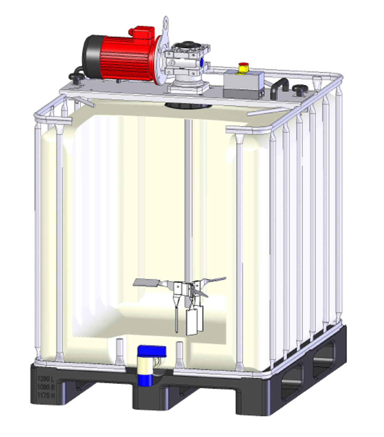 Mixers för IBC:er från Flux monterad på en tank.