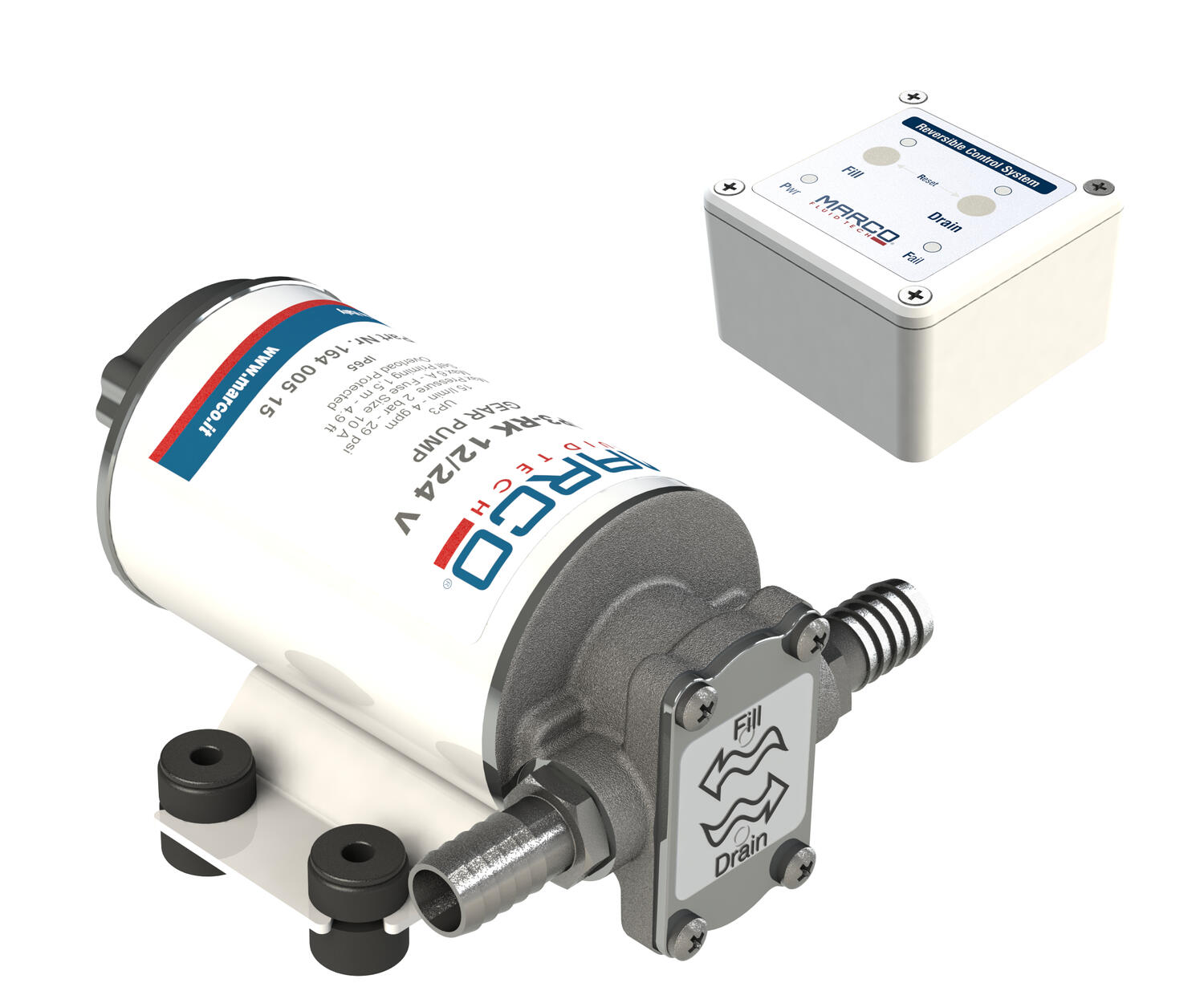 Serie UP/RE-RK 12/24VDC, Tätad kugghjulspump med en integrerad kontrollpanel.