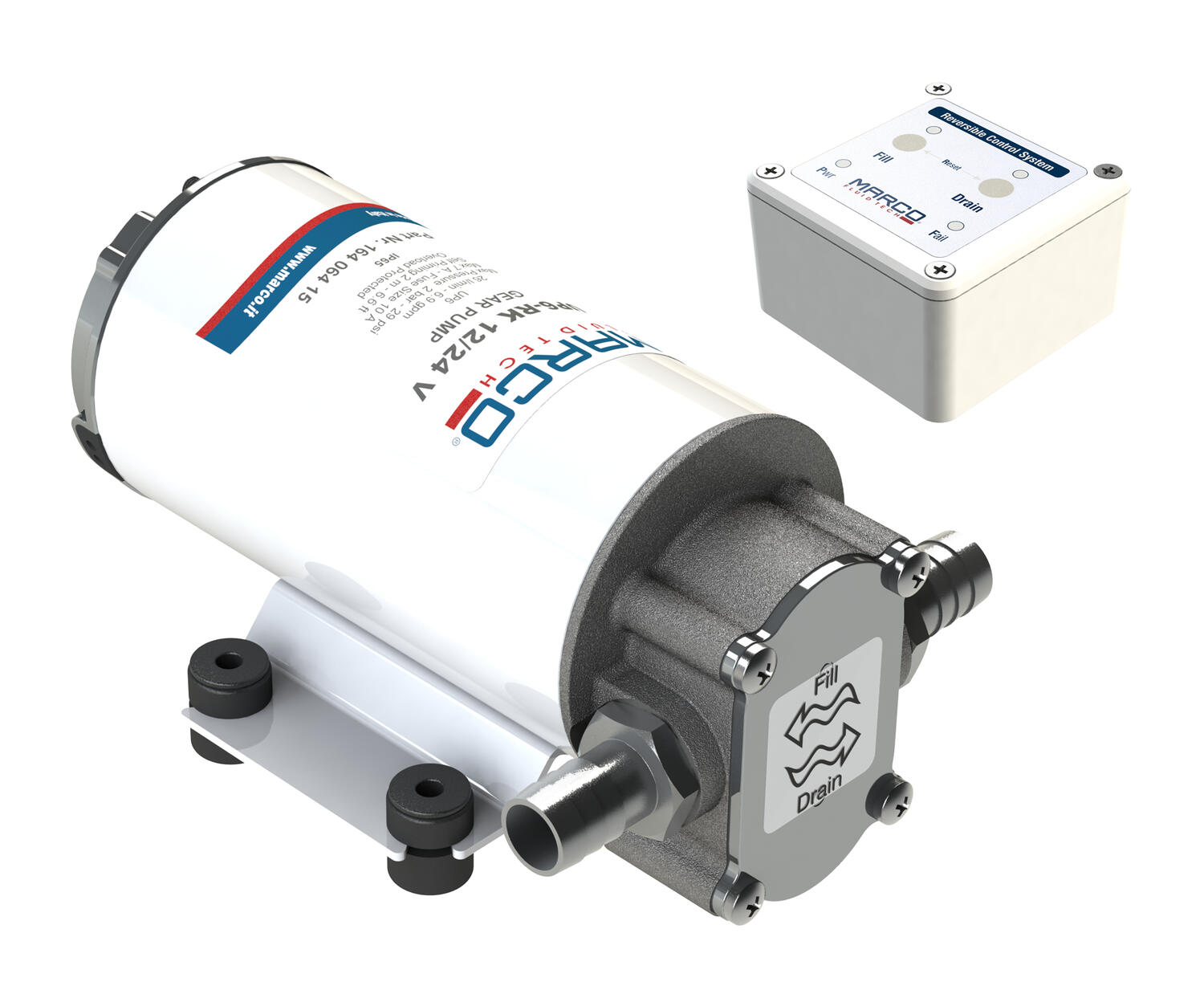 Serie UP/RE-RK 12/24VDC, Tätad kugghjulspump med en integrerad kontrollpanel.