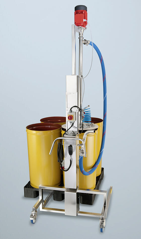 VISCOFLUX mobile S fattömningssystem från Flux. Pumpen är till för tömning av fat med högviskösa vätskor.